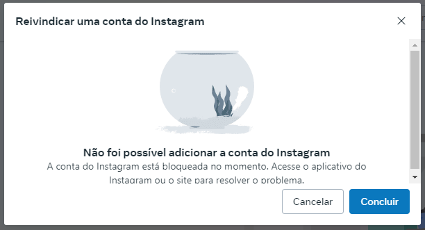 Nao foi possivel adicionar a conta do instagram